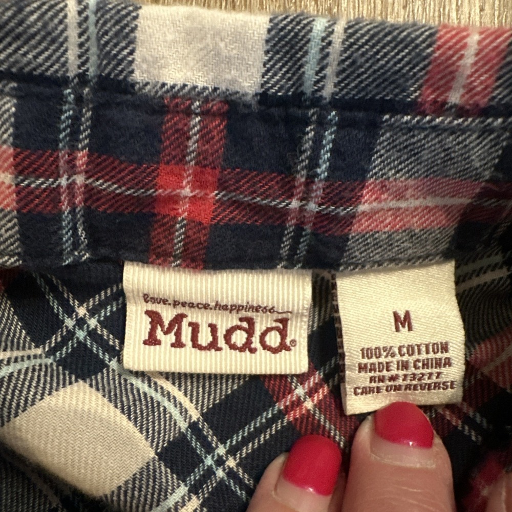 Mudd Flannel Sleeveless Top Women's Medium Pearl Snap Blue/Red Western - Picture 2 of 5
